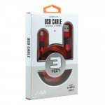 Wholesale IP 2.4A Lighting Braided Cloth Strong Durable Charge and Sync USB Cable 3FT (Red)